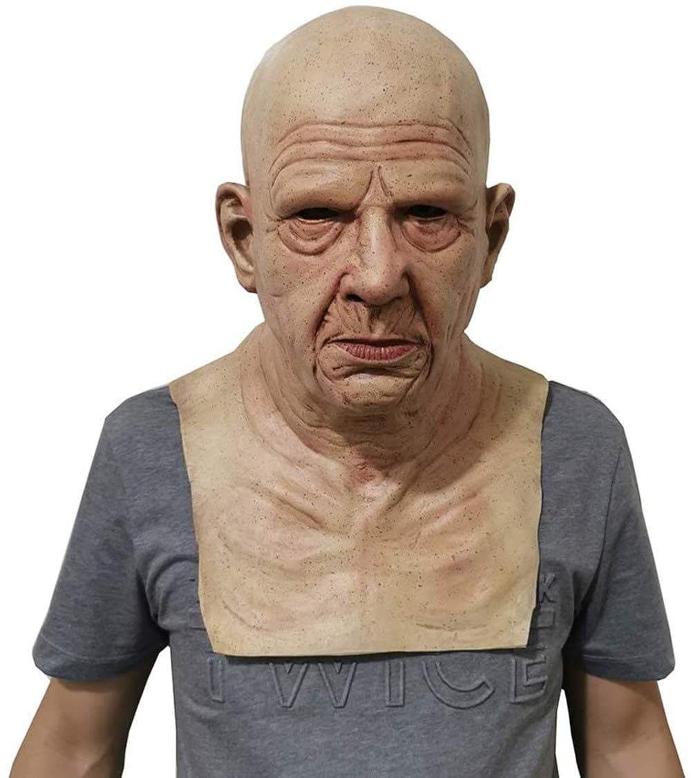 Old Man Mask Realistic Bald Man Mask Wrinkle Full Head Mask Halloween Costume Props