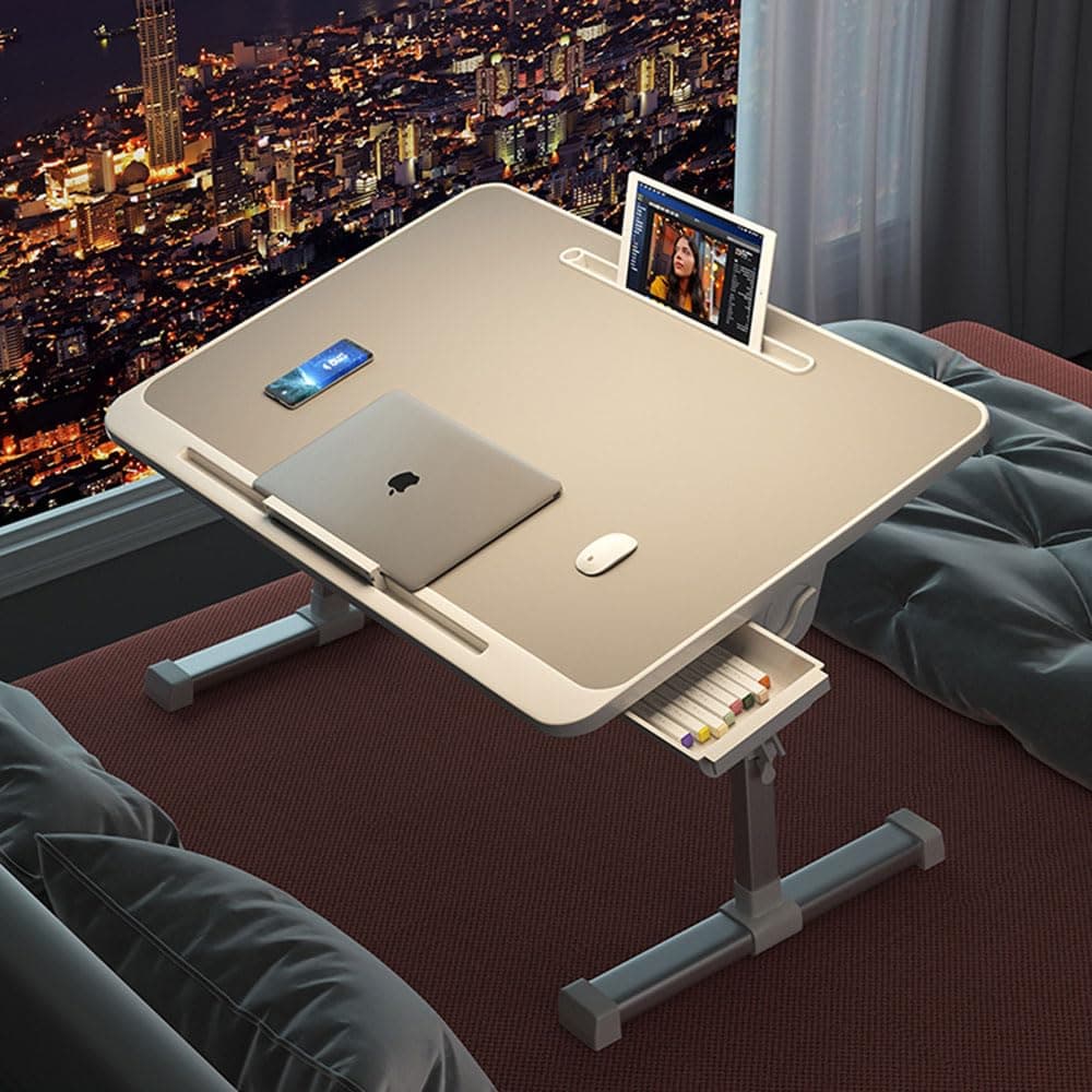 Laptop Desk with Tiltable Tabletop, Portable Laptop Table for Writting Reading, Height Adjustable Lap Desk with Foldable Legs for Sofa, Folding Food Tray Table, Small Lazy Table for Dinner TV on Bed