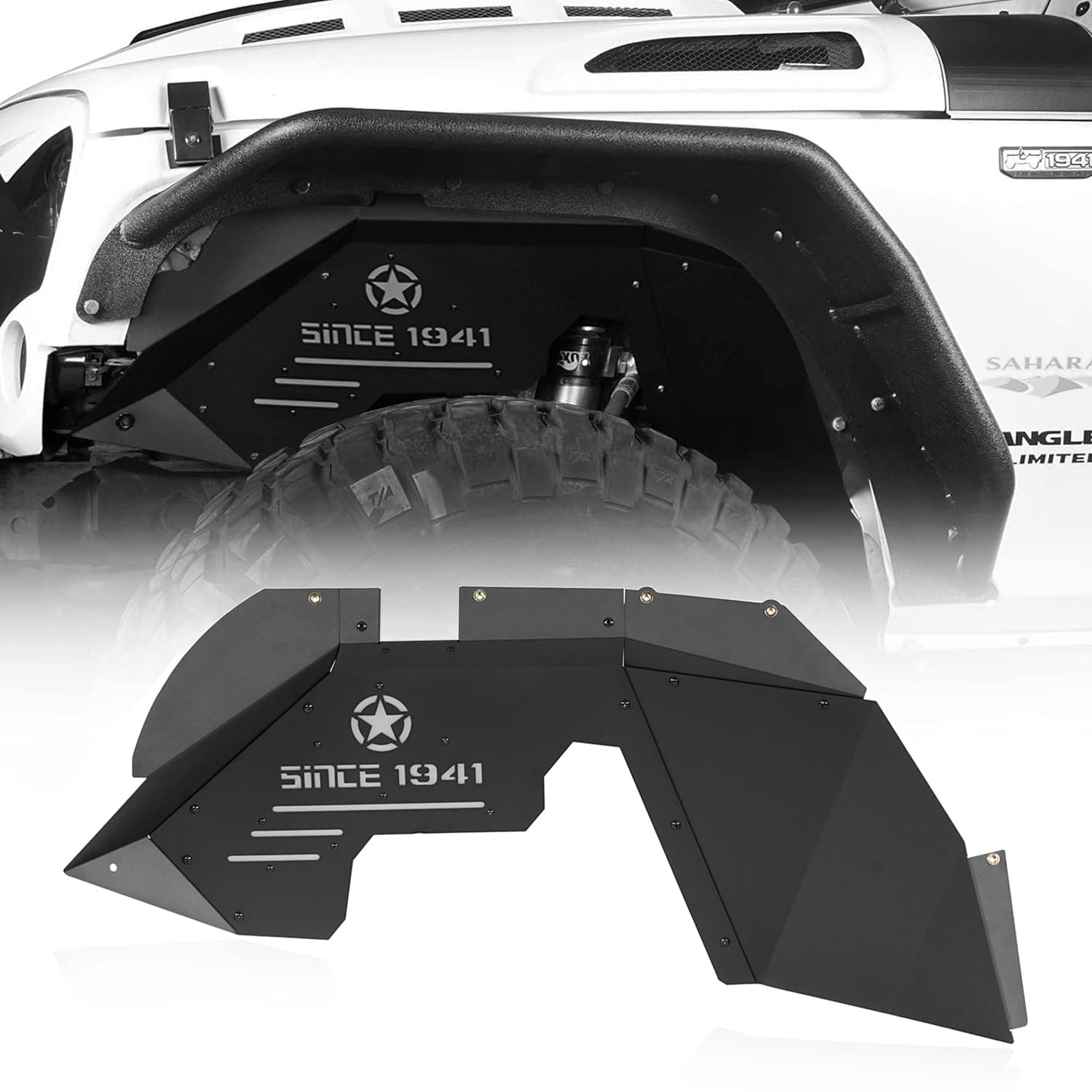 Hooke Road Inner Fender Liners Front Wheel Well Liners for 2007-2018 Jeep Wrangler JK & Unlimited Sport Sahara Rubicon 2/4 Doors (Black Aluminum)