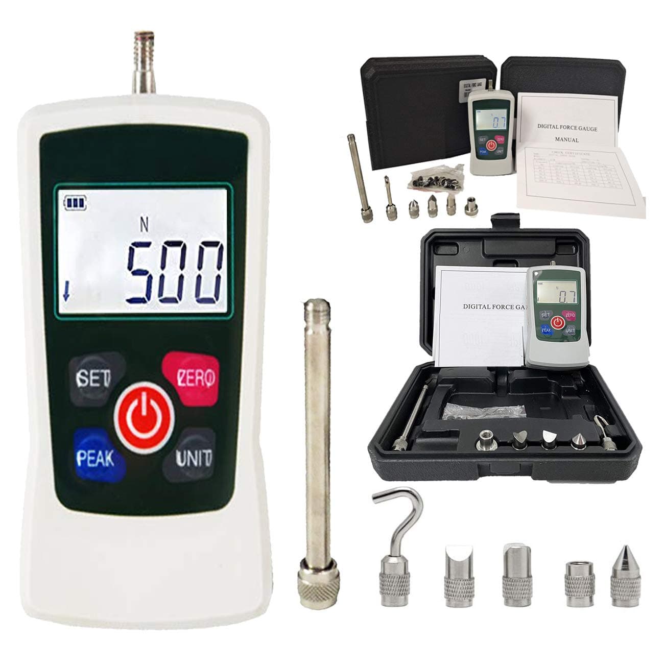 500N Force Gauge Digital Push Pull Gauge Tester with 500N 50Kgf 110Lbf 1800Oz for Lab Force Test Destructive Test