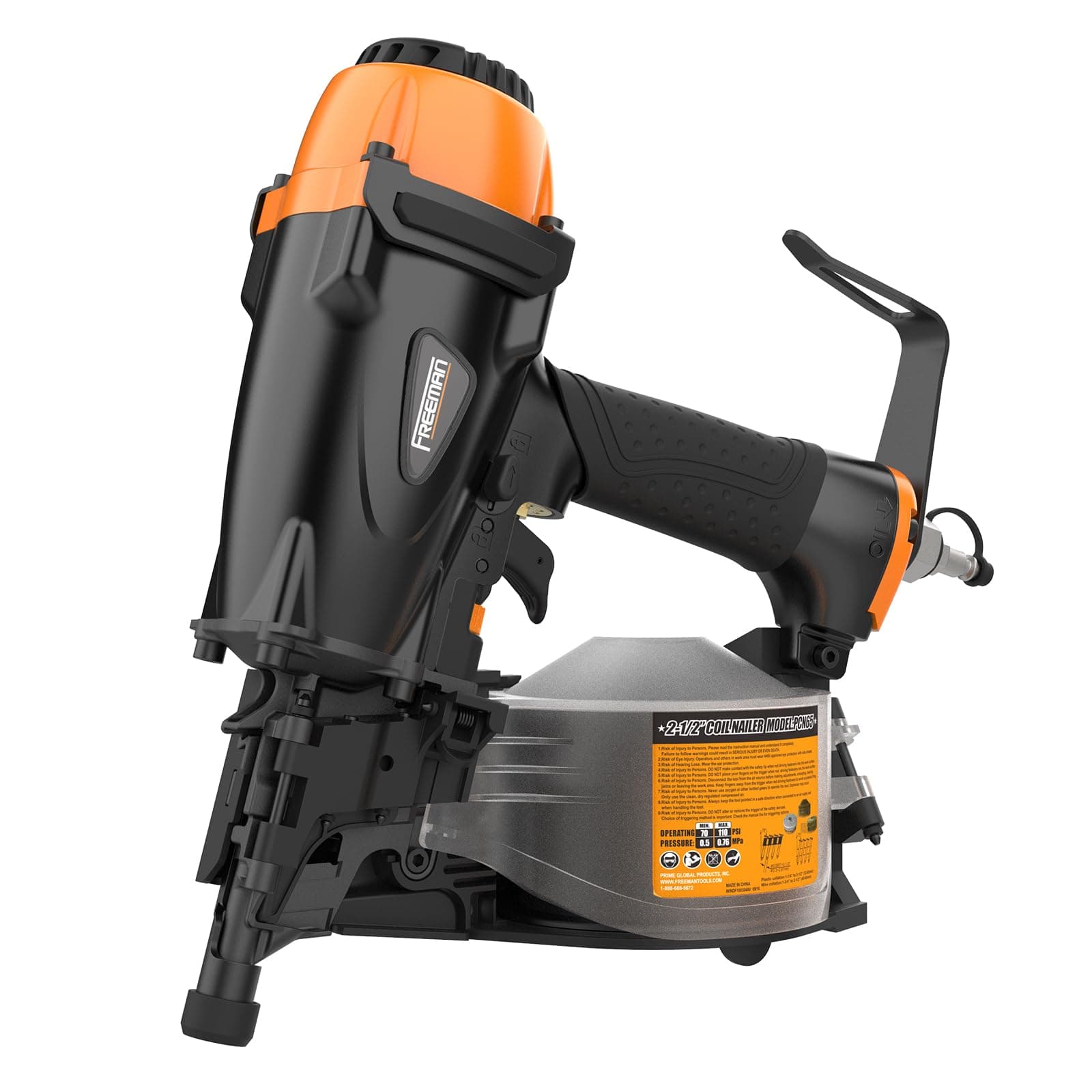 Freeman Pneumatic 15 Degree 2-1/2" Coil Siding Nailer with Adjustable Metal Belt Hook | PCN65