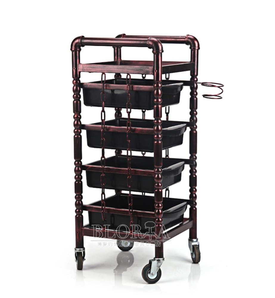 4 Tray Salon Trolley Roller Storage Hairdressing Cart Spa Hair Style Beauty Barber Cart Drawers With Hair Dryer Rack, 1
