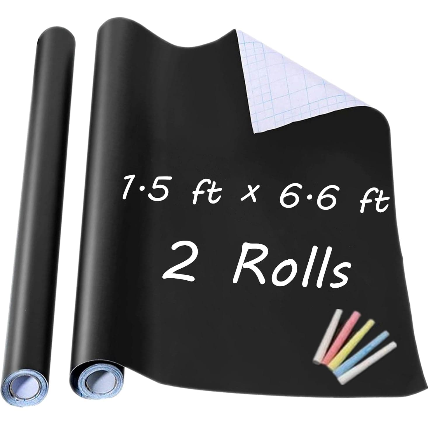 Chalkboard Wall Sticker 2 Rolls 18" x 79" Wallpaper Peel and Stick Chalk Board Contact Paper DIY Decal Adhesive Blackboard Removable Erasable Vinyl for Wall,Bonus 10 Chalks (2 Rolls 1.5ft.x6.6ft.)