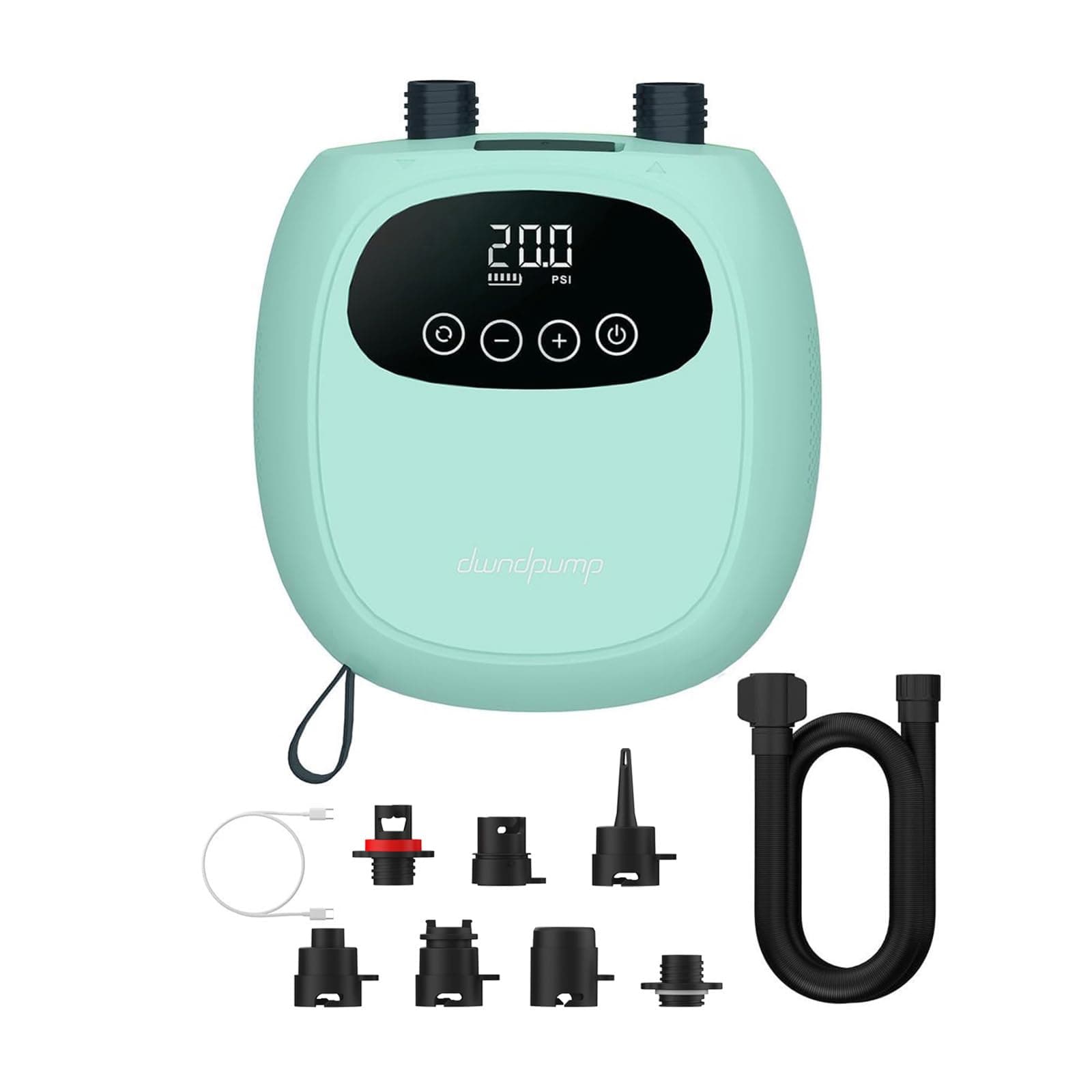 dwndpump電動パドルボードポンプ、充電式20PSI SUPポンプ、デュアルステージインフレーション&デフレサップエアポンプ、カヤック、ウィンドウィング、SUP用電動ポンプ