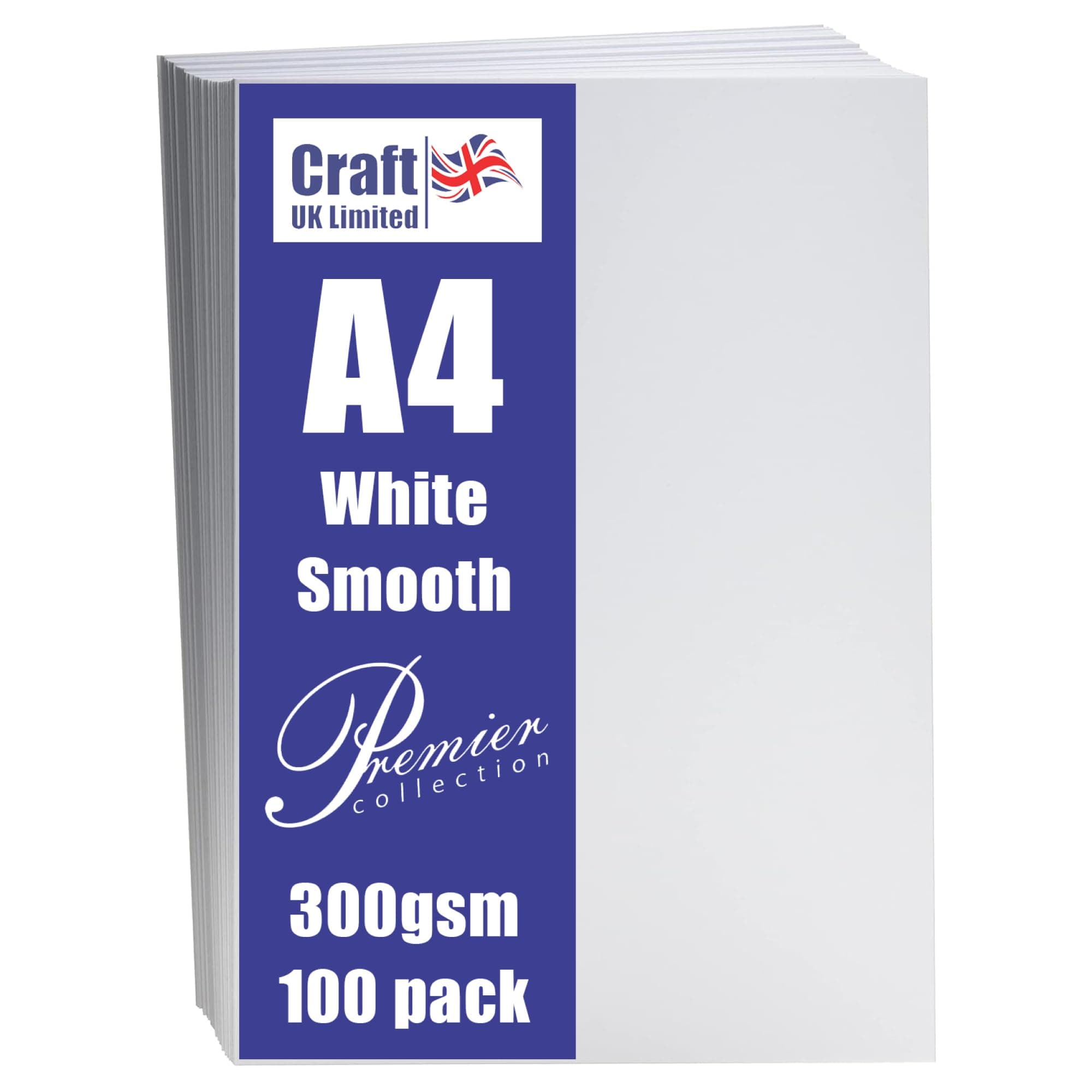 Craft UK A4 300Gsm-100 Sheets, White Card 300gsm, 29.6 x 21 x 0.1 cm