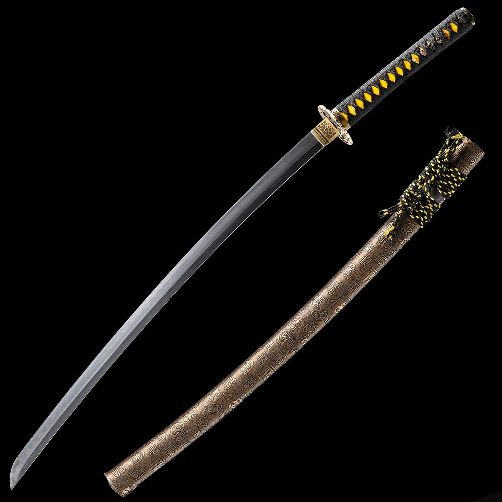 TRUEKATANA Yellow Bronze Theme Handmade Full Tang Real Japanese Katana Samurai Swords