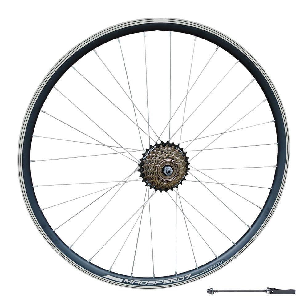 Madspeed7 QR 700c 28" (ETRTO 622x19) Hybrid Bike REAR Wheel + 7 speed Freewheel (14-28t) - Rim & Disc Brake Compatible - Sealed Bearing Hub (Very Smooth hub) - Double Wall – 32x Silver Spokes