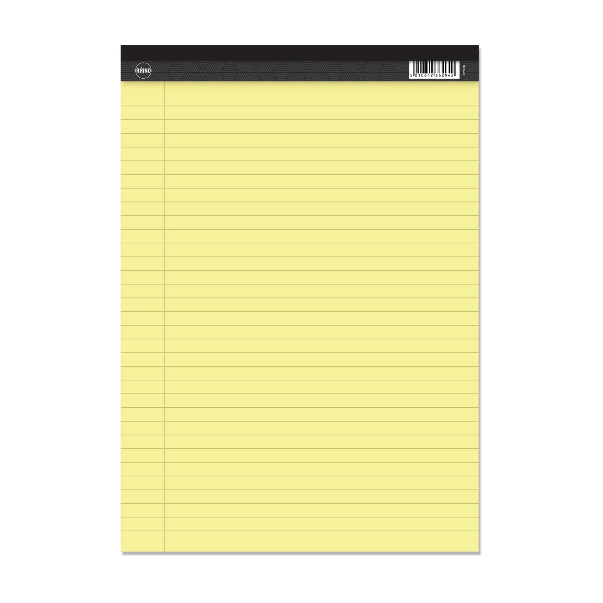 RHINO A4 8mm Ruled/Margin 50 Leaf Legal Pad - Yellow