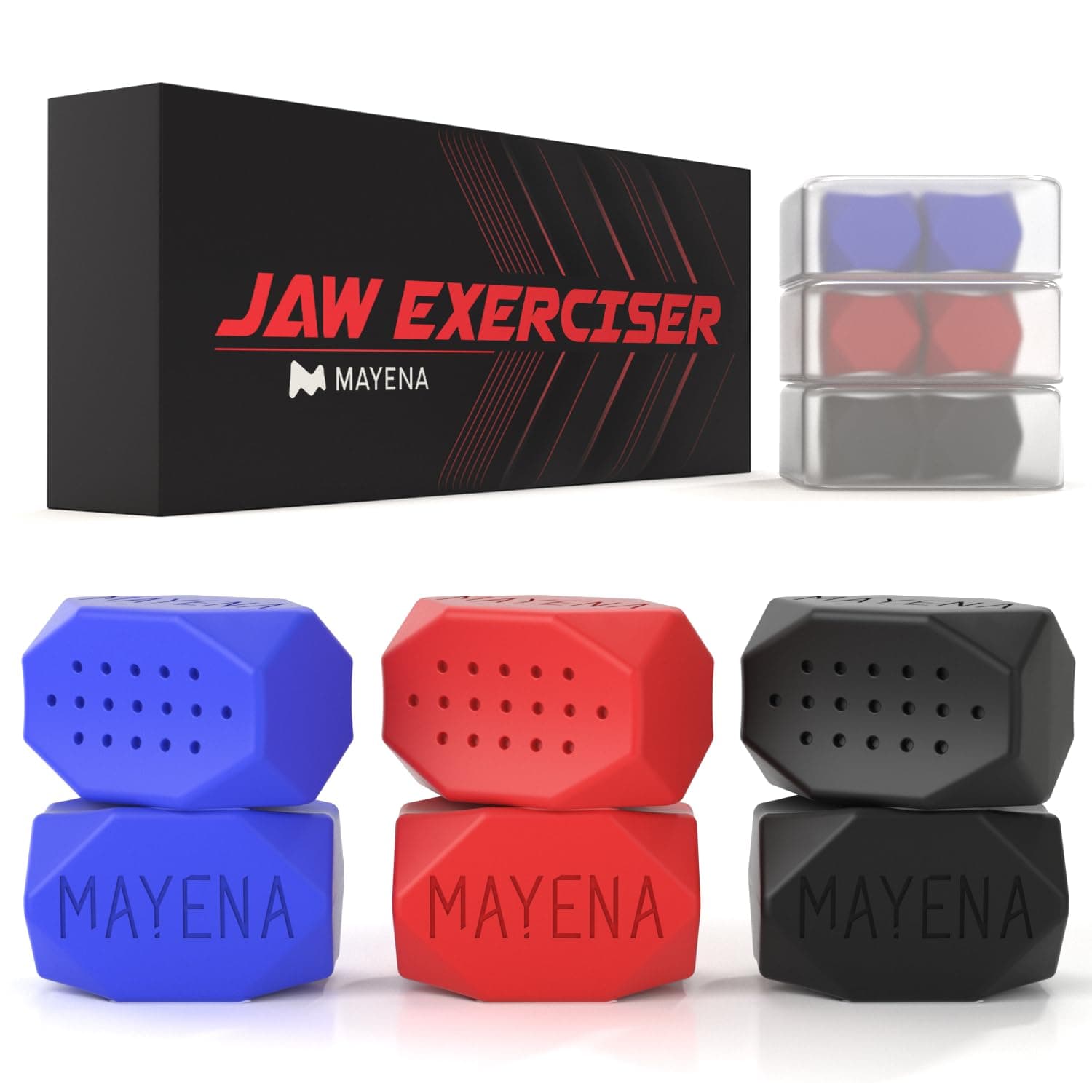 Jawline Exerciser for Men & Women - 3 Resistance Levels (6pcs) Silicone Jaw Exerciser Tablets for Beginner, Intermediate & Advance Users - Powerful Jaw Workout & Face Exerciser– Slims & Tones the Face