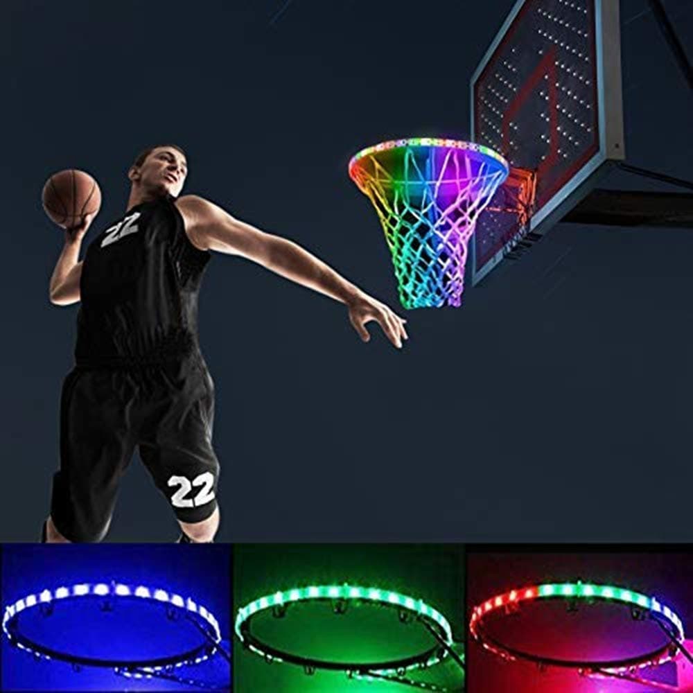 Kwsdo Basketball Hoop Light up Rim Outdoor, Solar LED Basketball Hoop Lights, 8 Light Modes, IP65 Waterproof, Ultra Bright, Ideal for Playing Training Party Games at Night