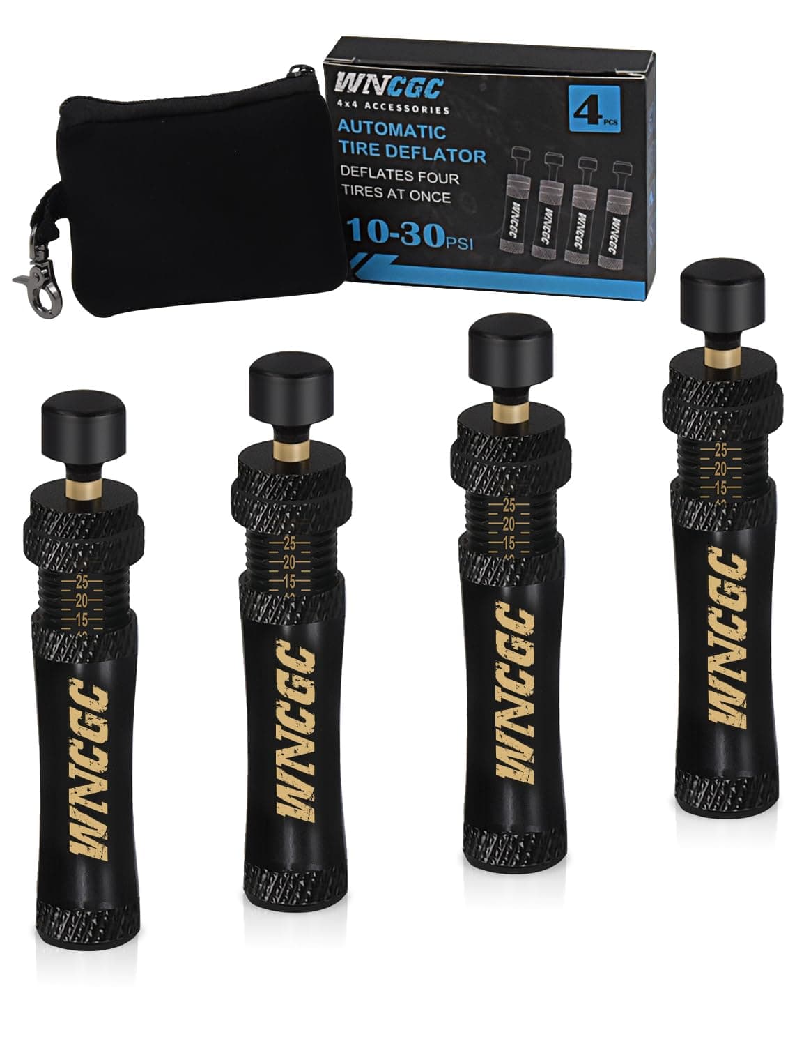 4 Pcs Tire Deflator Valve Kit, Air Down Tire Deflators 10-30 PSI Offroad Accessories for Jeep, Truck, SUV, ATV Automatic Tire Deflators Offroad Accessories with Storage Bag