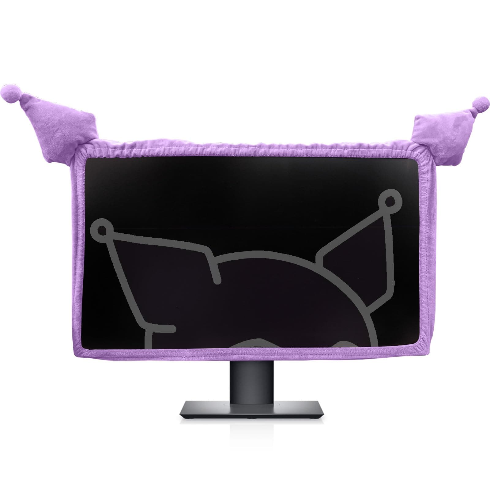 27'' - 34'' Computer Monitor Protective Cover with Cat Ear Design, Cute Purple Monitor Dust Cover with Furry Design, Elastic Dustproof, Suitable for PC, Tablet, TV (27-34in, Purple)