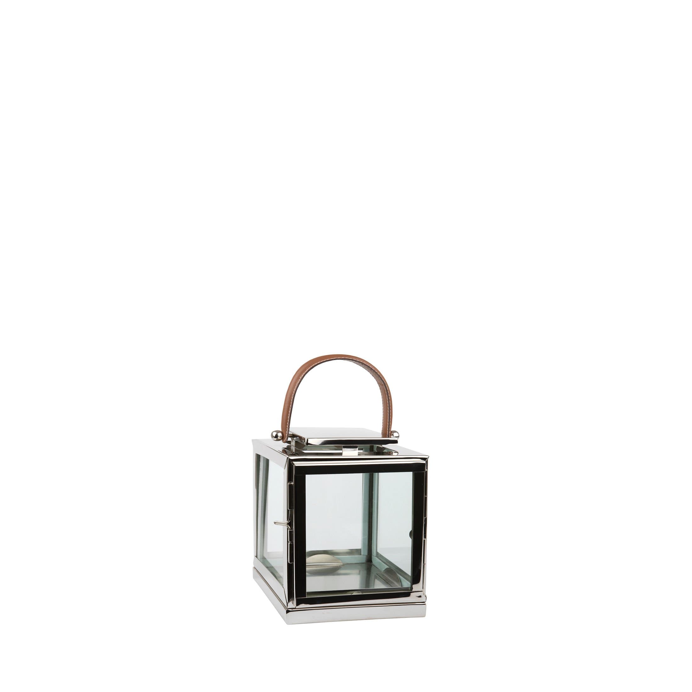 Unbekannt Fink Zambia 127241 Lantern with Leather Handle, Stainless Steel, Silver, 25 x 17 x 25 cm