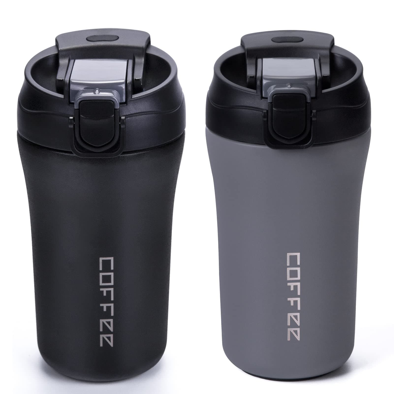 Travel Coffee Mug, 2 Pack Vacuum Insulated Coffee Mug with Leakproof Lids and Straws, 14 oz/400 ml Double Wall Travel Tumbler Cups for Hot & Cold, Car Thermos Gift for Men and Women