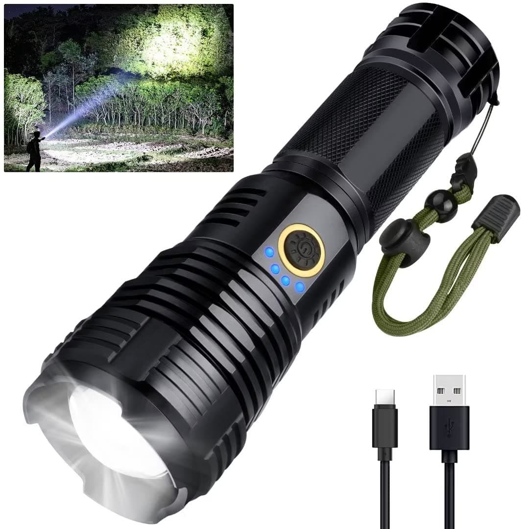 BengMxj Rechargeable LED Flashlights,990000 High Lumens Tactical Flashlight with Zoomable Super Bright Waterproof Flashlights for Emergencies,Camping,Hiking,Home