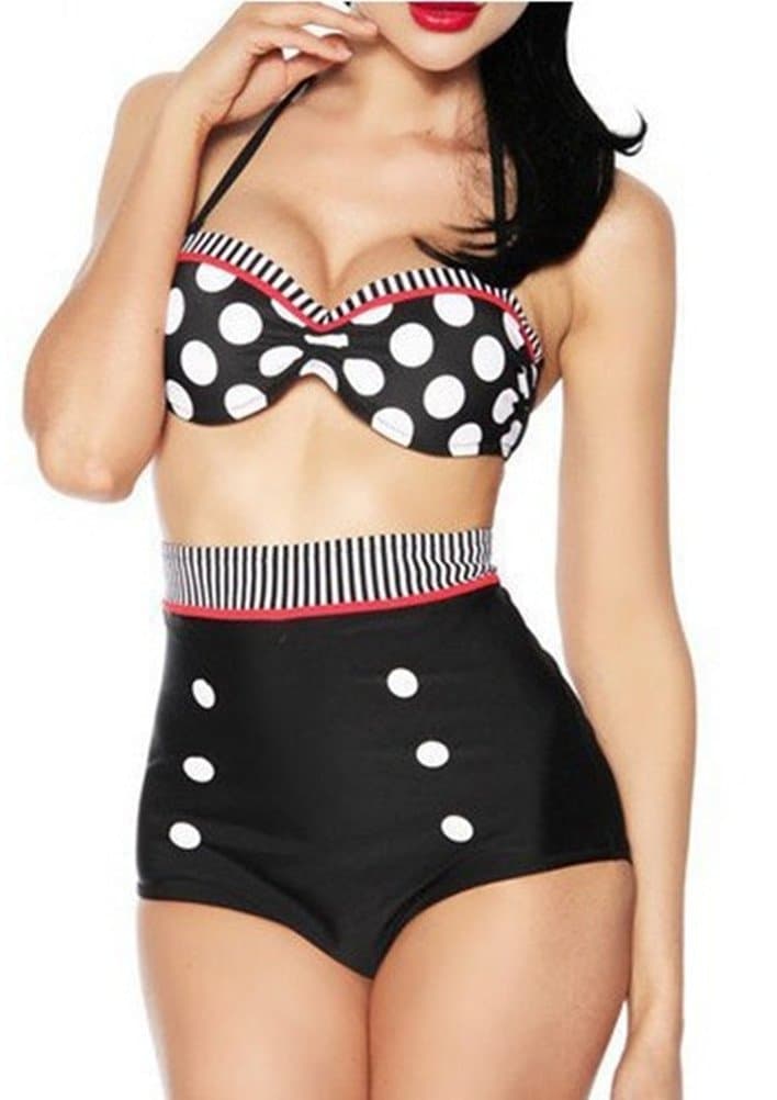 Best DD2 Sweet Cute Polka Dots High Waisted Bottom 2 Pieces Bikini Set (M, As picture)