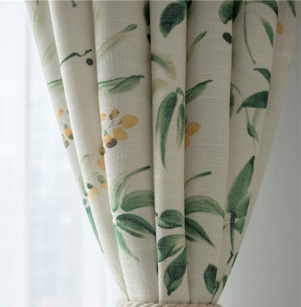 pureaquSemi Blackout Floral Green Leaves Printed Curtain Panels Faux Linen Grommet Rustic Curtain Drapes Perfect for Living Room/Bedroom Window Treatment Draperies 1 Panel W52 x L84 Inch