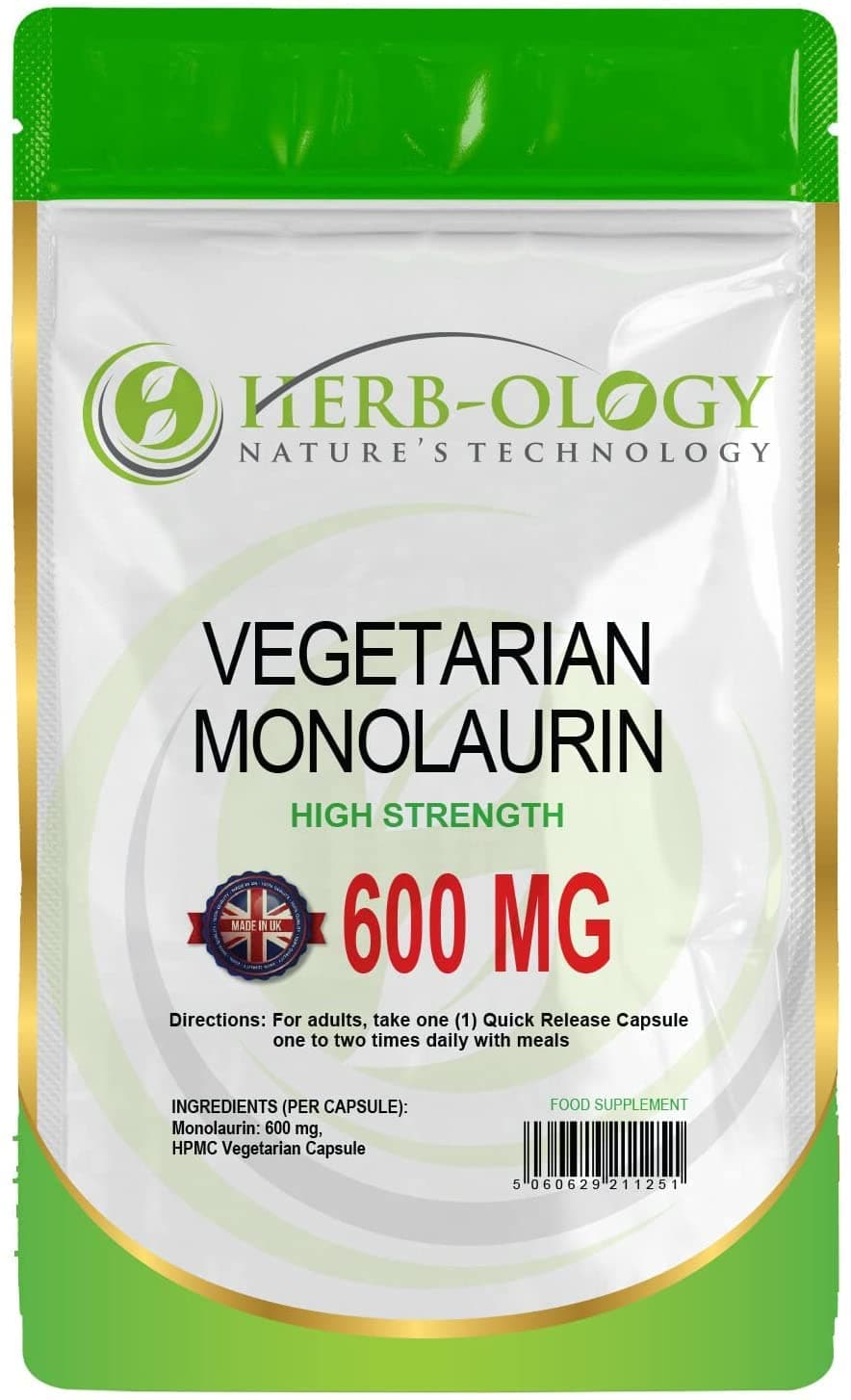 HB Monolaurin | 60 High Strength Monolaurin Capsules - 600mg-Monolaurin per Serving | No Artificial Ingredients or Fillers | Non-GMO, Gluten & Allergen Free | Manufactured in The UK