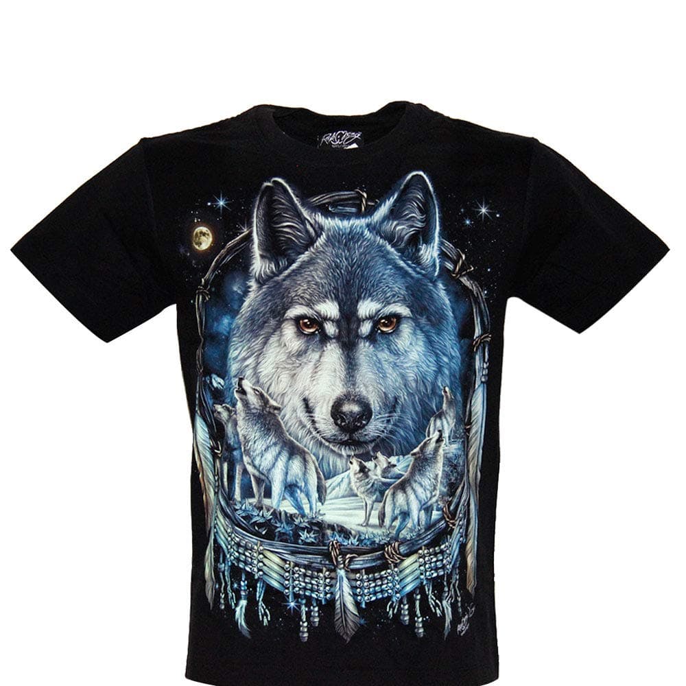 Chang T-Shirt Unisex Woman Man in Cotton Printed with Glow in Dark Effect (Wolf and Dreamcatcher GR-535 S)