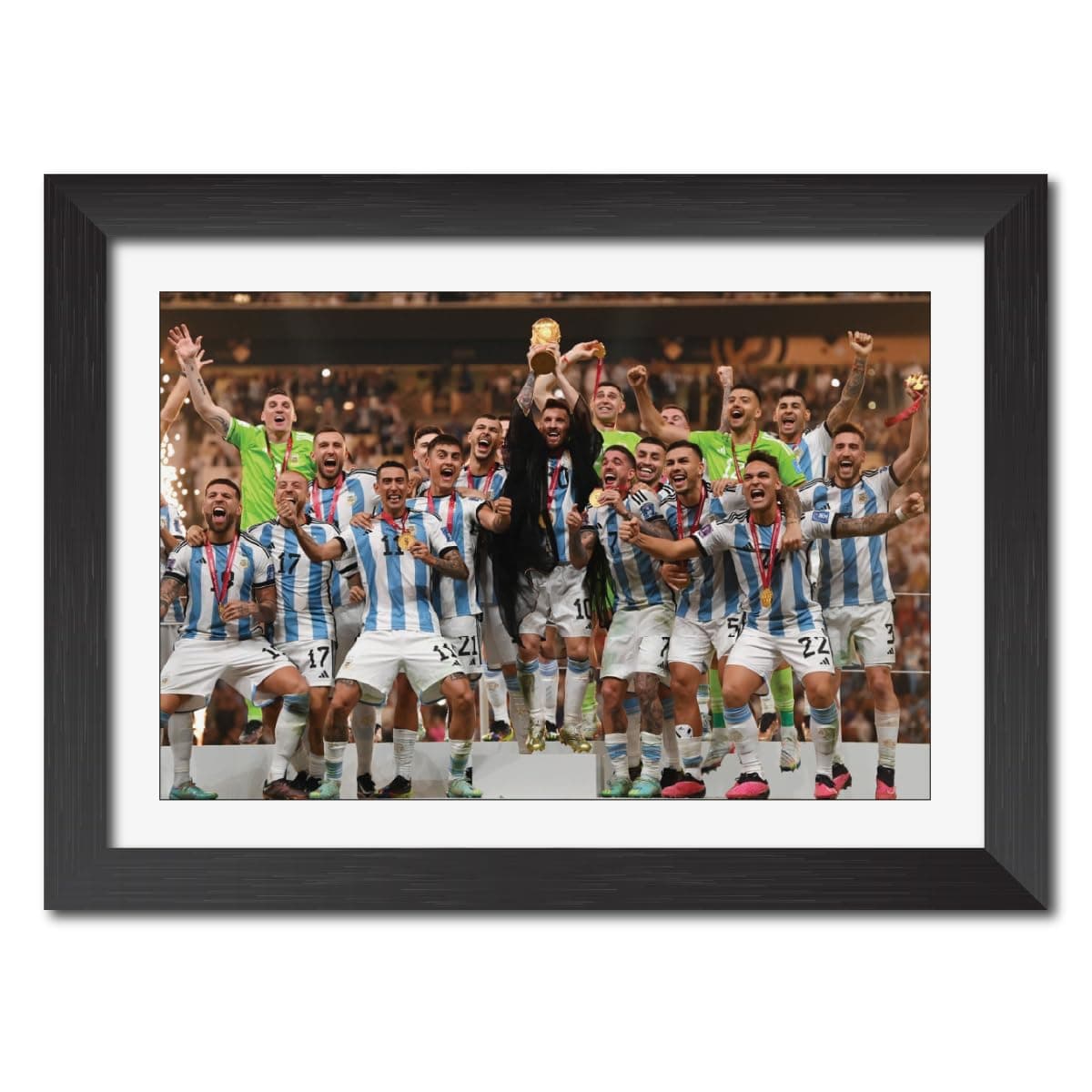 TenorArts Argentina World cup Moment Lionel Messi Poster Laminated Poster Framed Painting with Matt Finish Black Frame (12 inches x 9inches)