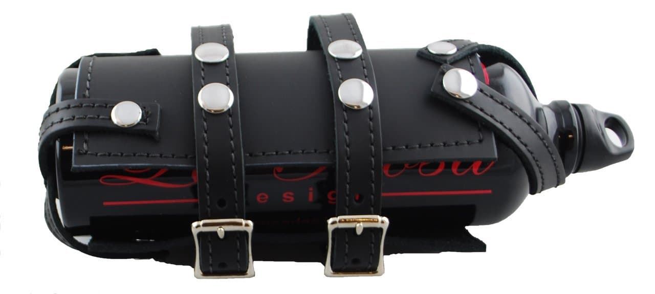 Universa Universal Black Leather Bottle Holder and exclusive La Rosa Spare Fuel Can