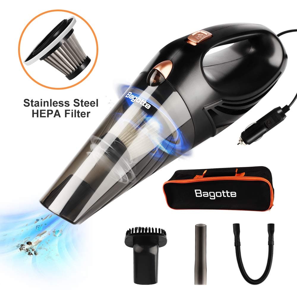 Bagotte Car Vacuum Cleaner DC 12 V 106 W 3500 Pa Wet/Dry Vacuum Cleaner Car Hand-held Cleaner with 5 m Cable, Carry Case, Black