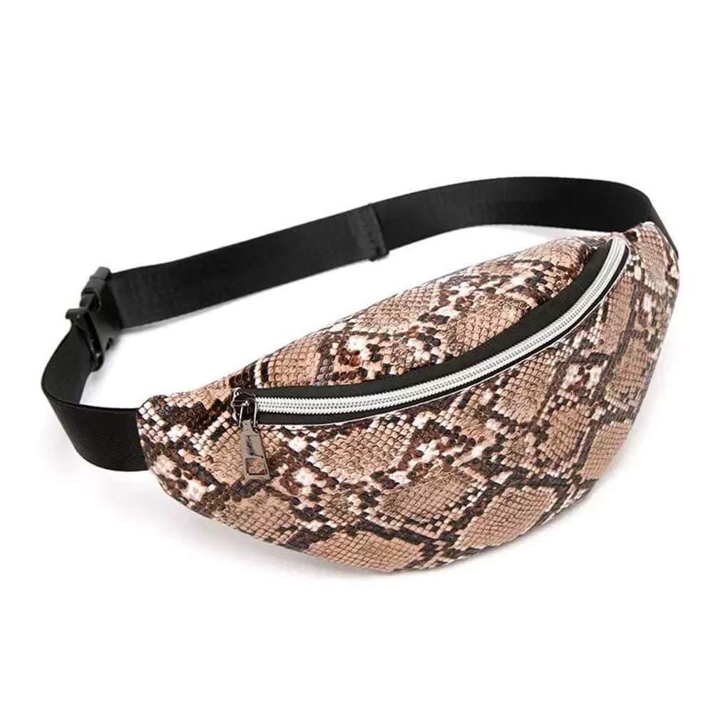 Korean Style SnakeSkin Sporting Fanny Pack Waist Bag Zipper Crossbody Purse Shoulder Bag for Woman & Girl (Khaki)