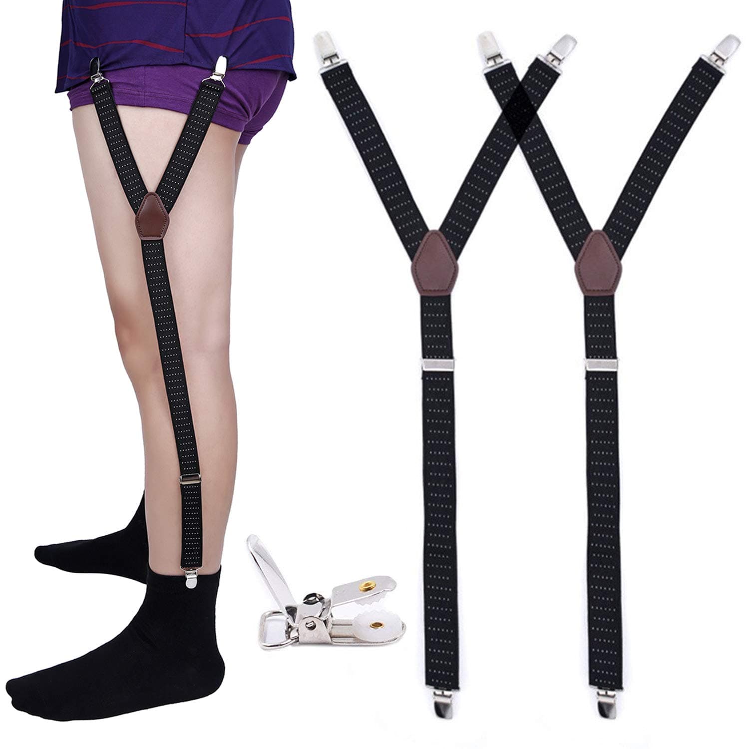 Mens Shirt Stays Military Adjustable Elastic Garter Straps Sock Non-slip Clamps (silvery1)