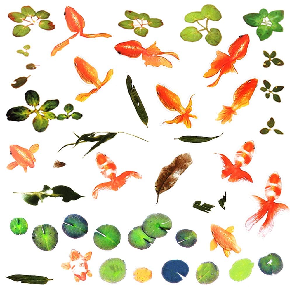Huture 6 Sheets 3D Resin Aquatic Plants and Fish Stickers with Crystal Effect for DIY Crafts and Wall Decor