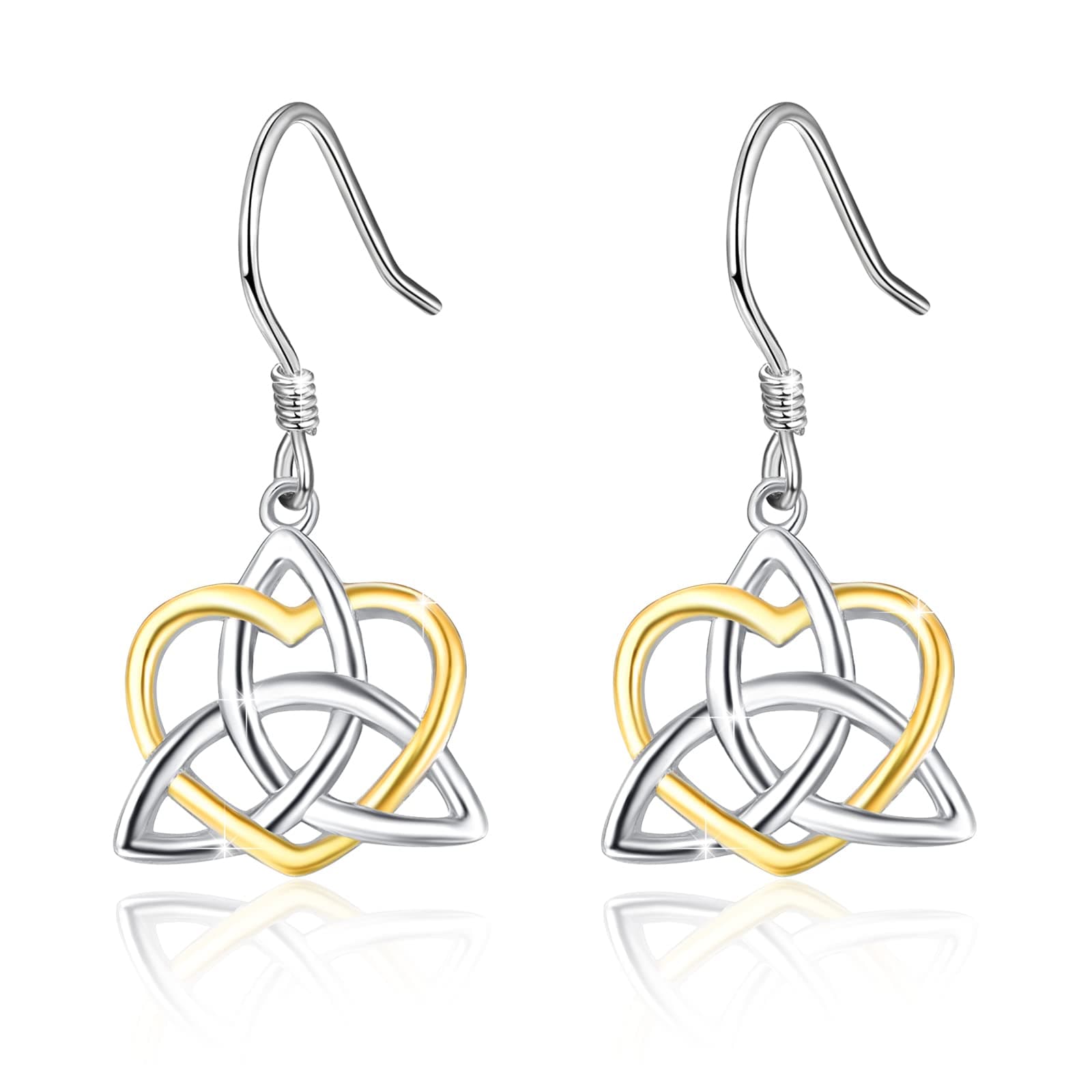 AOVEAOCeltic Knot Earrings ,925 Sterling Silver Triangle Irish Celtic Knot Jewelry Heart Trinity Irish knot Earrings