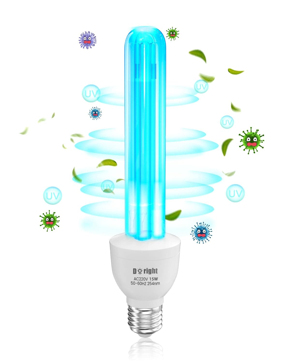 UV Lamp Disinfection with Ozone 15 W E27 UVC 254 nm Germicidal Lamp Strong Sterilisation and Disinfection AC220-240 V Perfect for Kitchen, Bedroom, Living Room, Office (Pack of 1)