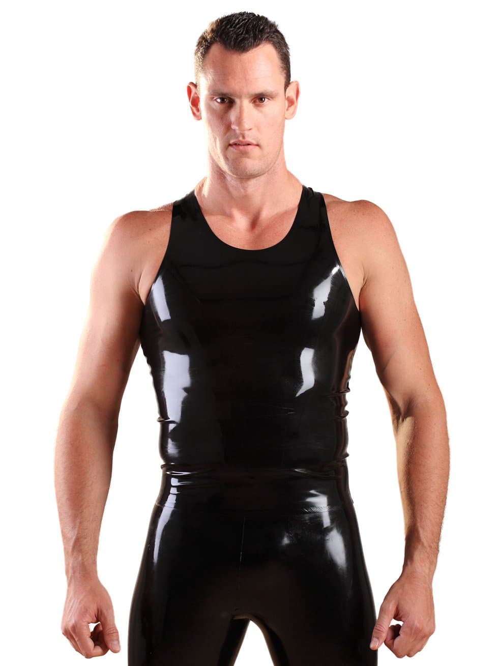 Honour Rubber Y-Back Singlet Black, Latex Clothing, Rubber Clothing