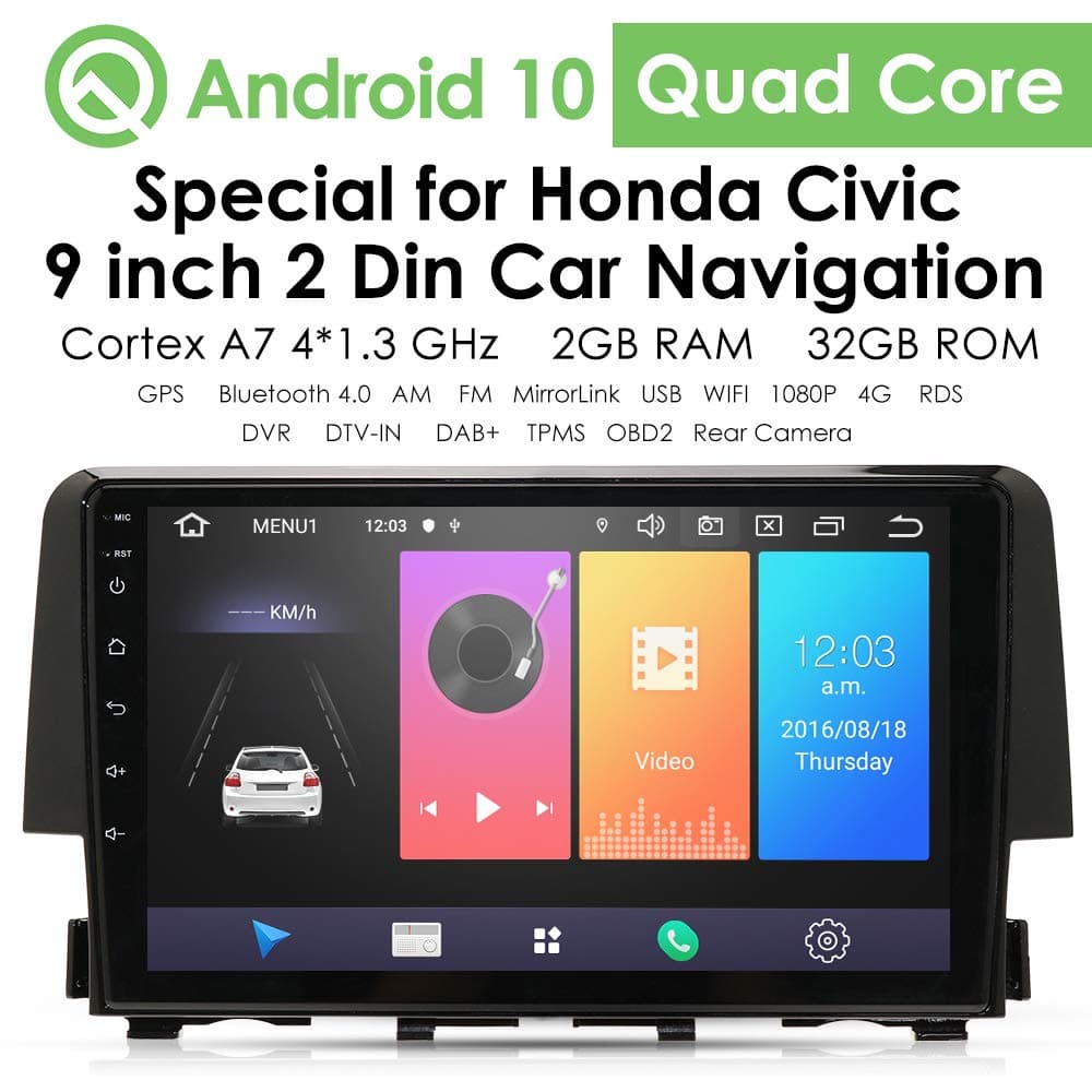 9" Touch Screen Android 10 Car Radio for Honda Civic 2016 2017 2018 Car Stereo Bluetooth GPS Navigation Multimedia Music Video Audio Player 2GB RAM +32GB ROM
