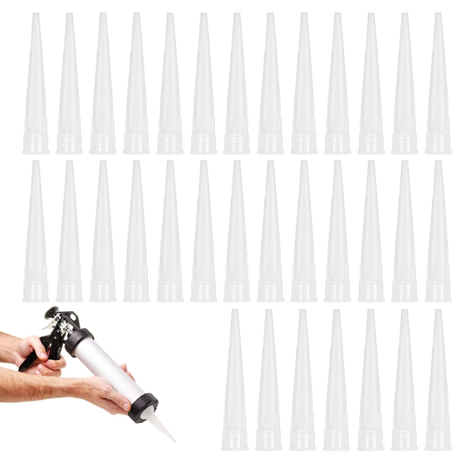 LOOPES 40pcs Silicone Nozzles Spare Silicone Tube Nozzles Screw-on Caulking Gun Nozzle Replacement Nozzles for Silicone Adhesive Sealant, Replacement Extension Tools