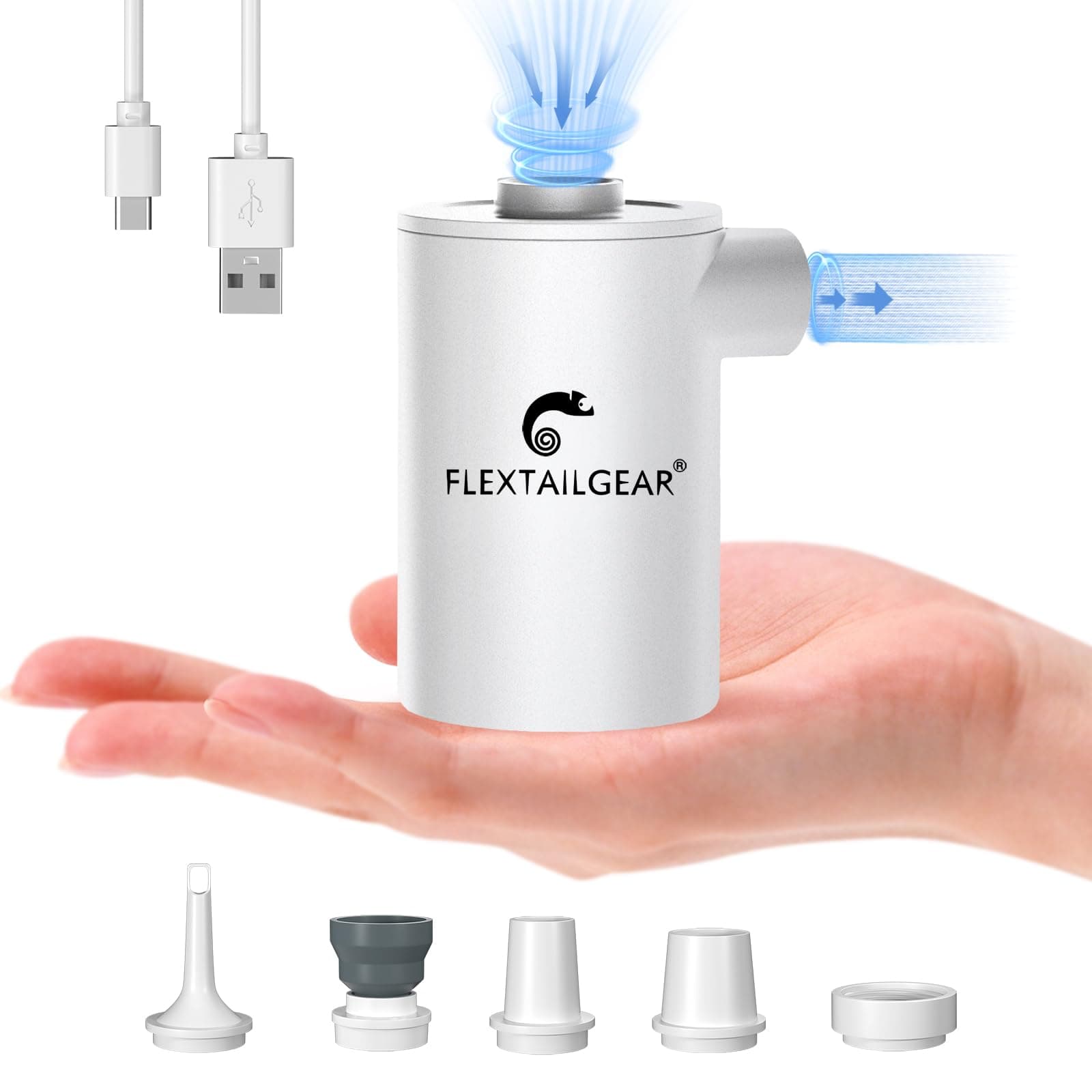 – FLEXTAILGEAR MAX Pump 2020, Portable Electric Air Pump, 3600mAH Battery,Rechargeable, High Flow 300L/min, Fast In/Deflating, Air Mattress, Swimming Ring, Vacuum Storage Bags, Camping & Travel