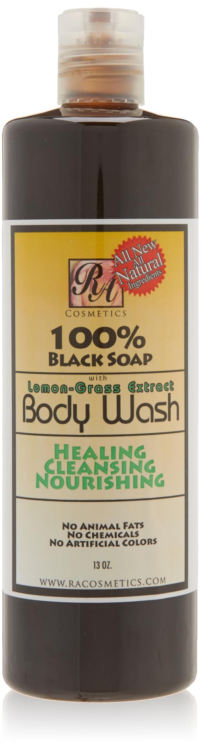 RA COSMETICS100% African Liquid Black Soap Body Wash Lemongrass Scent 13 Fl Oz