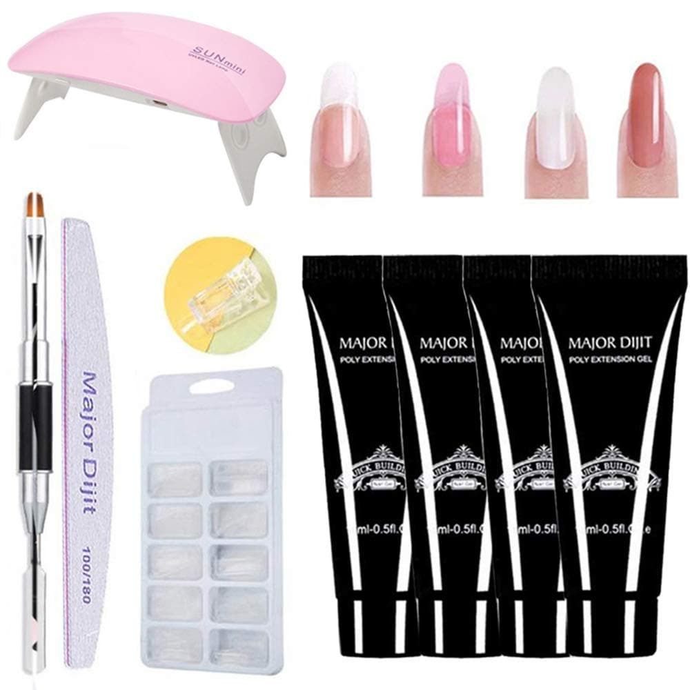 Nails Extension Gel Set, VKONERL 4PCS 15ml Nail Gel + 100Pcs Quick Building Mold Tips + Mini UV Lamp + Spatula Brush + Nail File + Nail Clip, Quick Dry, Nail Extension Builder Set