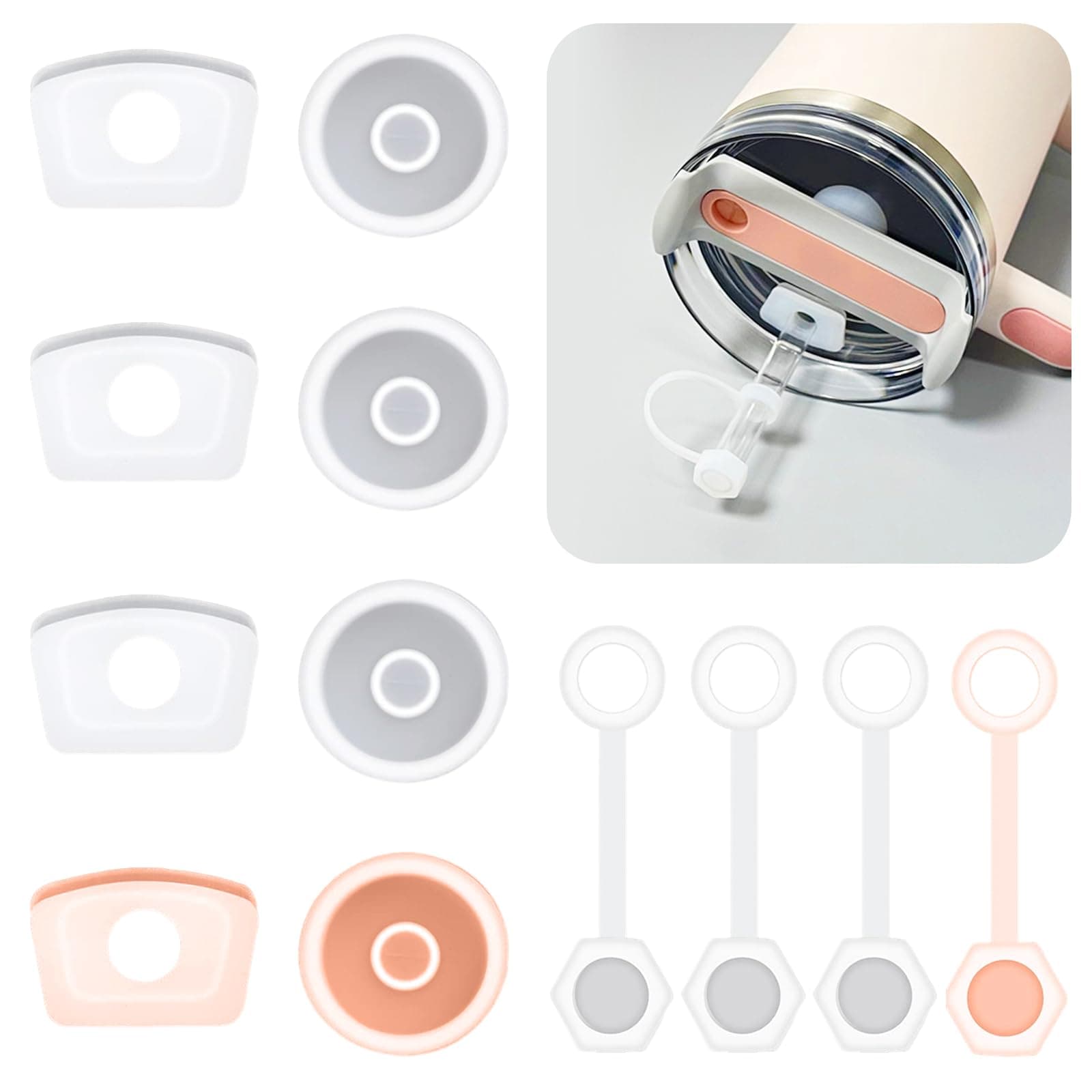 12pcs Silicone Spill Proof Stopper Set, Compatible with Stanley Quencher H2.0 Flowstate Tumbler 40oz 30oz, Stanley Cup Accessories, with Fix Leak Stopper, Lid Spill Plug and Straw Cover Cap