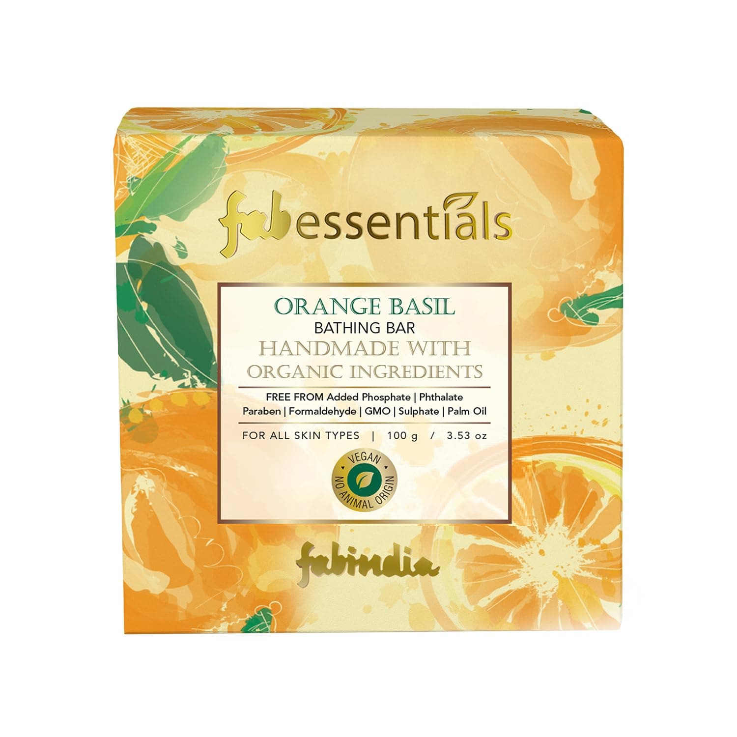 Fabessentials Orange Basil Organic Handmade Bathing Bar - 100gm | Cleanses, Nourishes & Hydrates Skin | Handmade Bathing Bar Soap | Nourished & Glowing Skin Bathing Soap | Bathing Soap for Women & Men