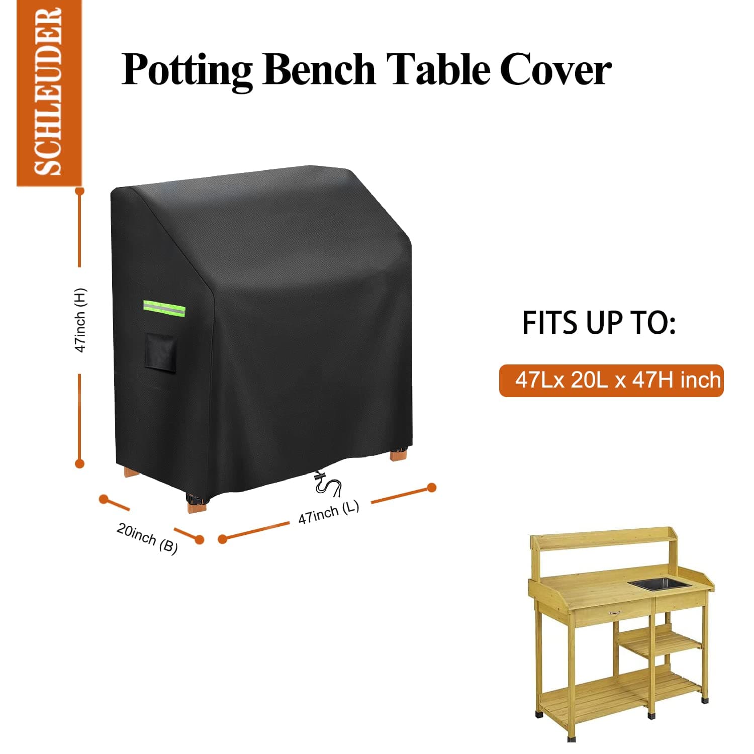 SCHLEUDER Outdoor Garden Potting Bench Table Cover,Garden Potting Bench Table Cover, Waterproof,UV Resistant (47" x 20" x 47")