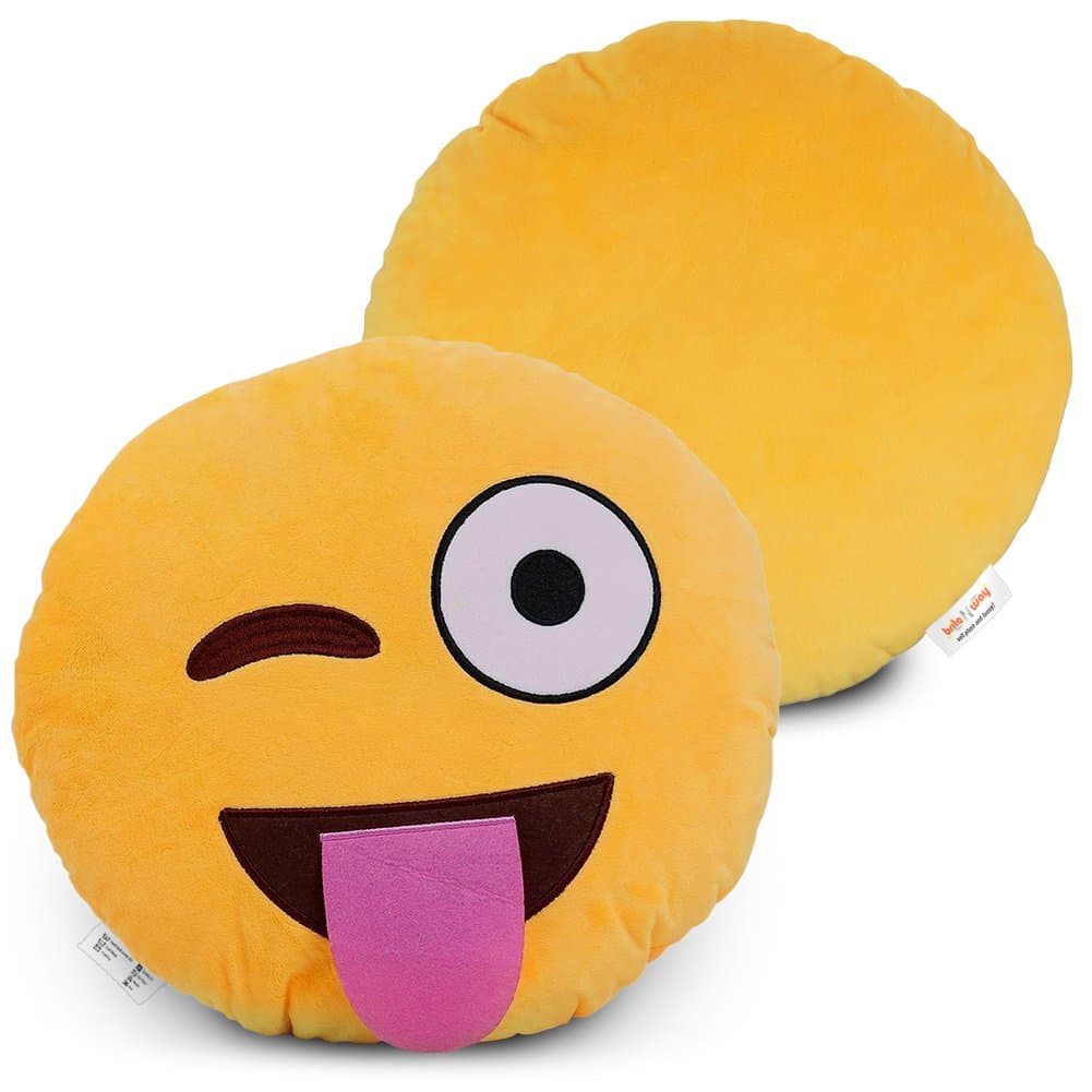 BRITENWAY Emoji Pillow (Sticking Tongue w' Winking) Cartoon Wink Face - Yellow Stuffed Cute Soft Plush- Set of All Collection - Perfect Fun Item - All Ages - House, Living Room, Sleep Bedroom