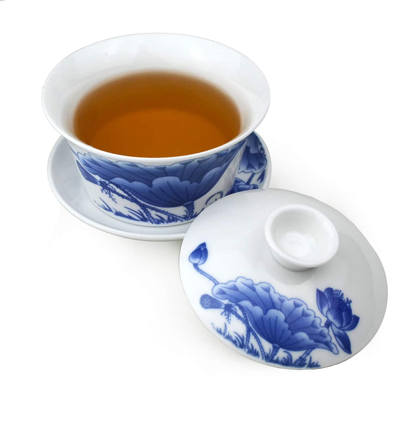 honeylive Gaiwan Chinese Kung Fu Sancai 8oz tureen Tray Cup Tea Set Bowl Saucer Lid Teacup (simple B)