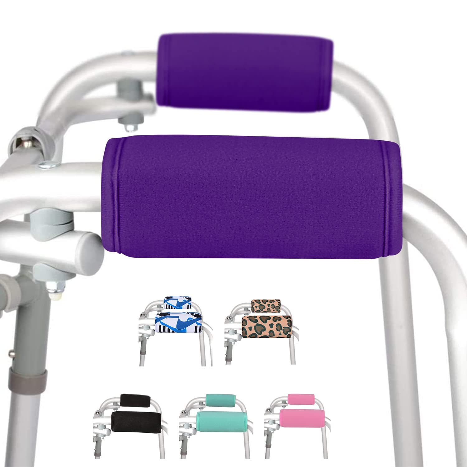 Walker Grips (2 Pack), Soft Padded Hand Covers, Non-slip Comfortable Cushion Padding for Folding Rolling Wheelchair Rollator Crutch Handle, Moisture Wicking Mobility Accessory, Purple