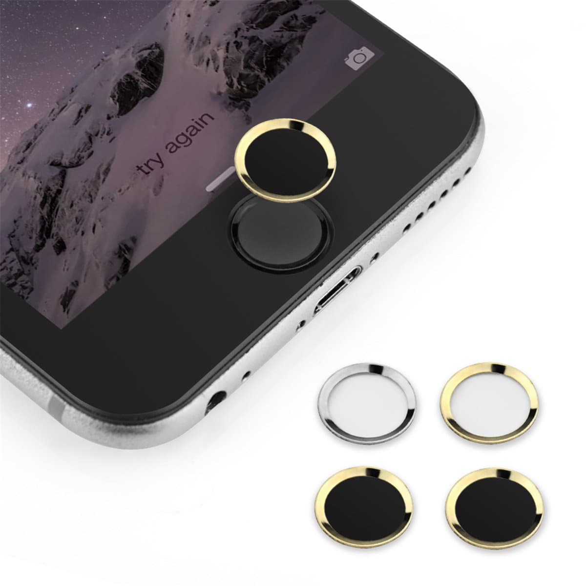 Peres 0.4mm Home Button Sticker(support Fingerprint Indentification System Touch Id)for Iphone 5s Iphone 6 Iphone 6 Plus ( Gold-ring Black)