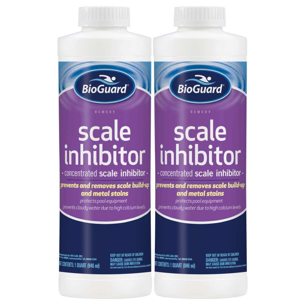 BioGuard Scale Inhibitor, 32 oz, Pack of 2, Concentrated Formula, Prevents and Removes Scale Build-Up and Metal Stains, Protects Pool Equipments