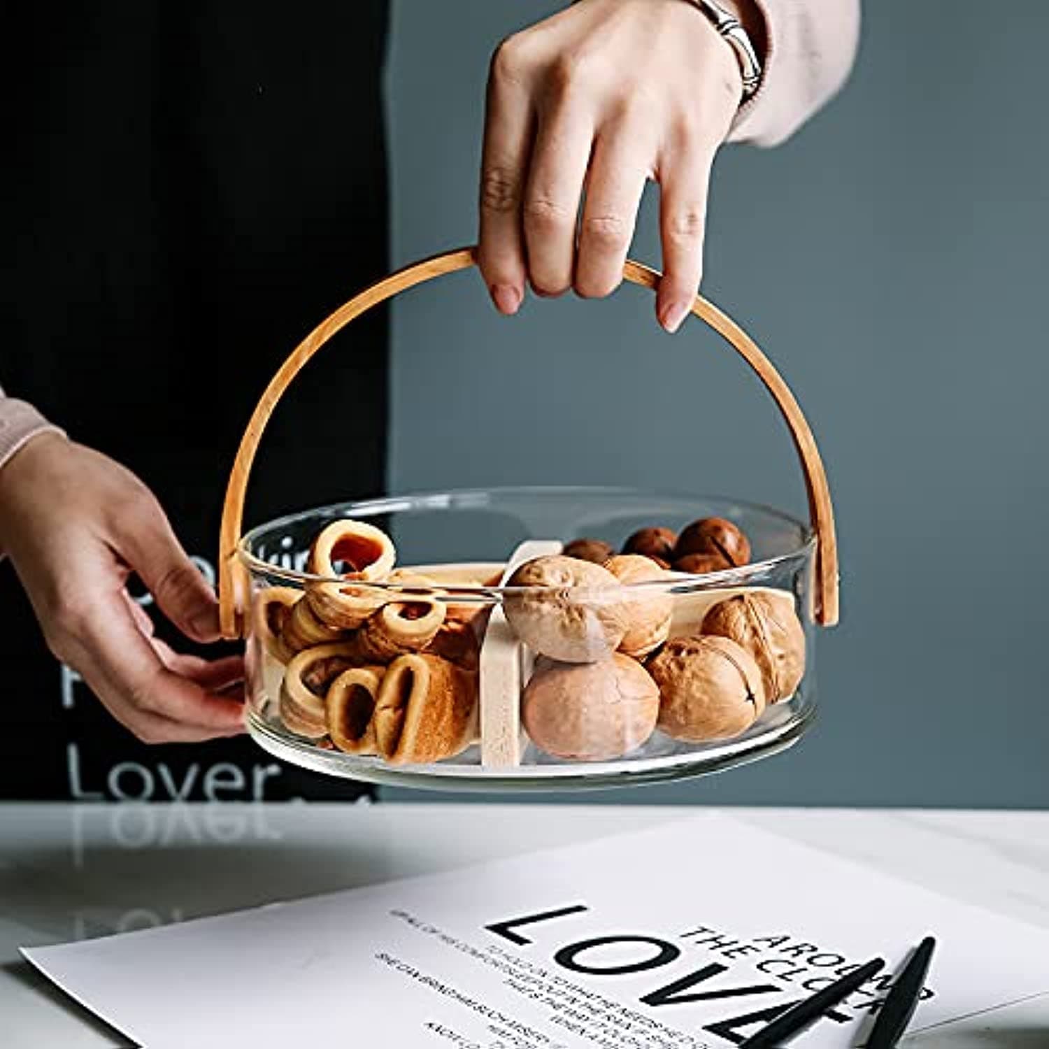 DECORA Glass Bowl Clear Fruit Salad Bowl Glass Dessert Bowl Serving Bowls Glass Vegetable Bowl Cooking Bowls Display Bowl