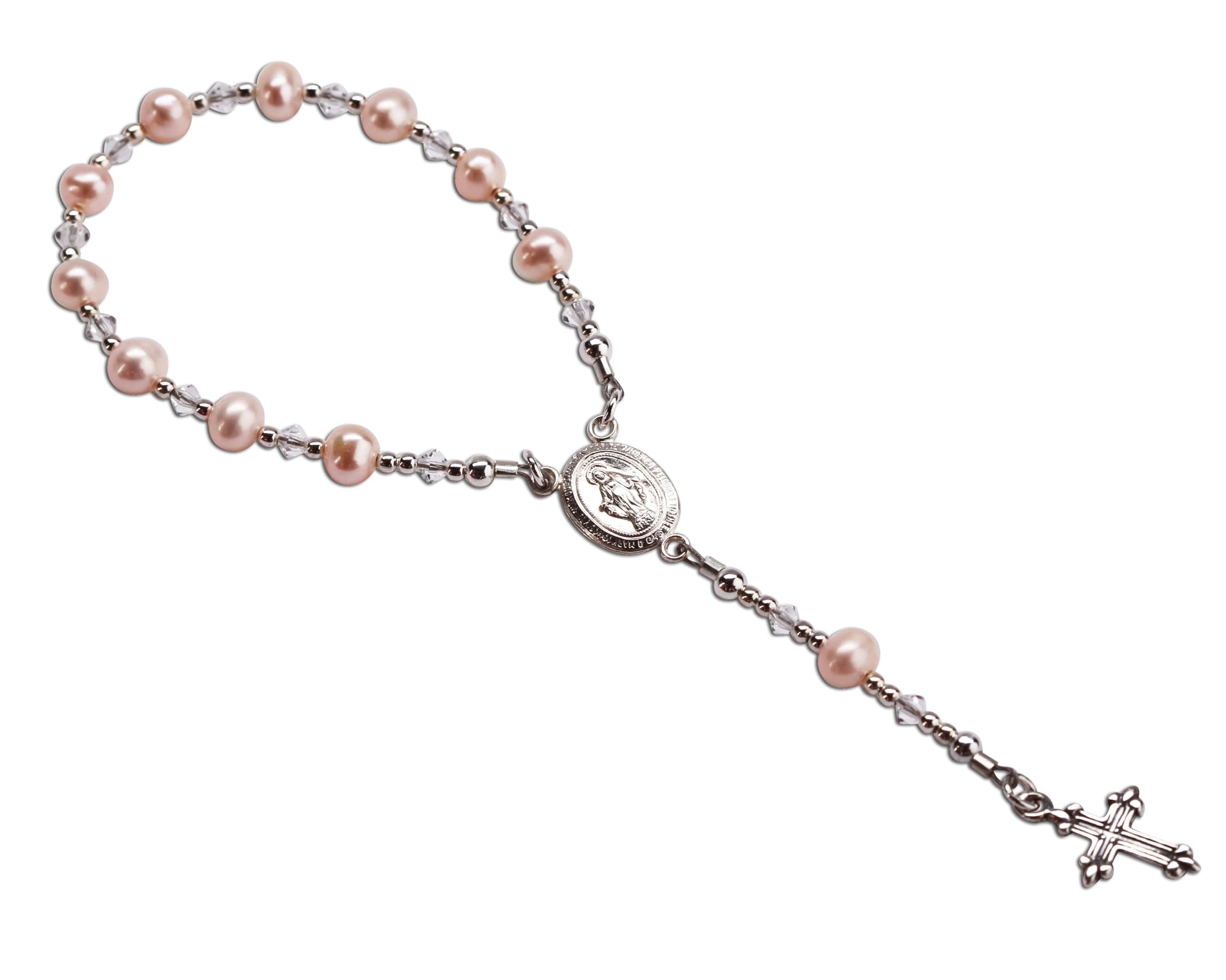 Precious Pieces Sterling Silver Pink Baby Rosary Baptism Gift for Baby Girls