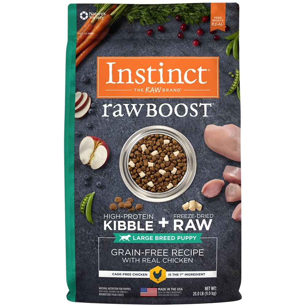 InstinctRaw Boost Large Breed Puppy, Natural Dry Dog Food with Freeze Dried Pieces, Grain Free Recipe - Real Chicken, 20 lb. Bag