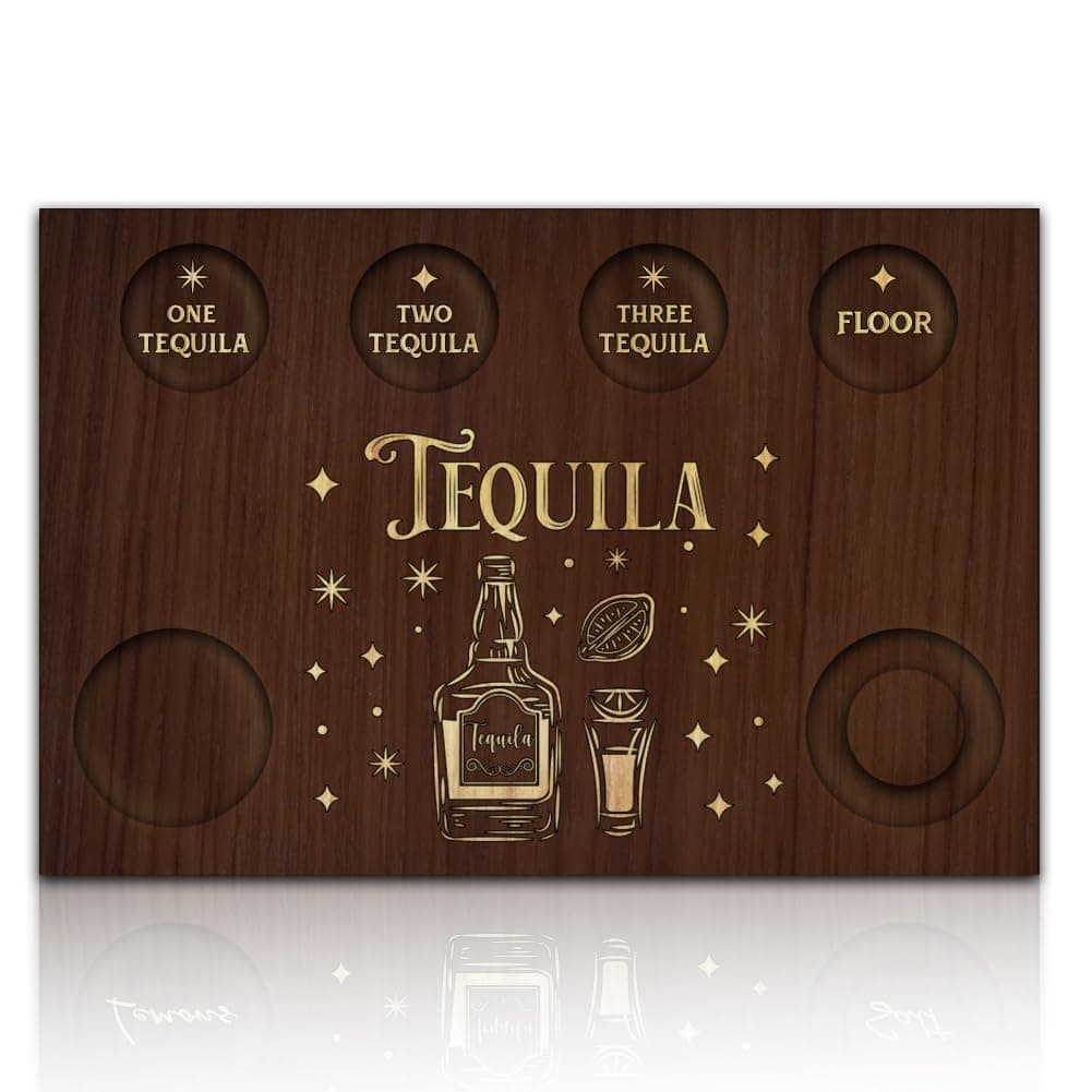 BENECREATTequila Glasses, Glass Tray with Wooden Bracket, Rectangular Glass Holder with Salt Rim for Restaurants, Parties, Family Meetings and Donations, 200 x 300 x 12.5 mm