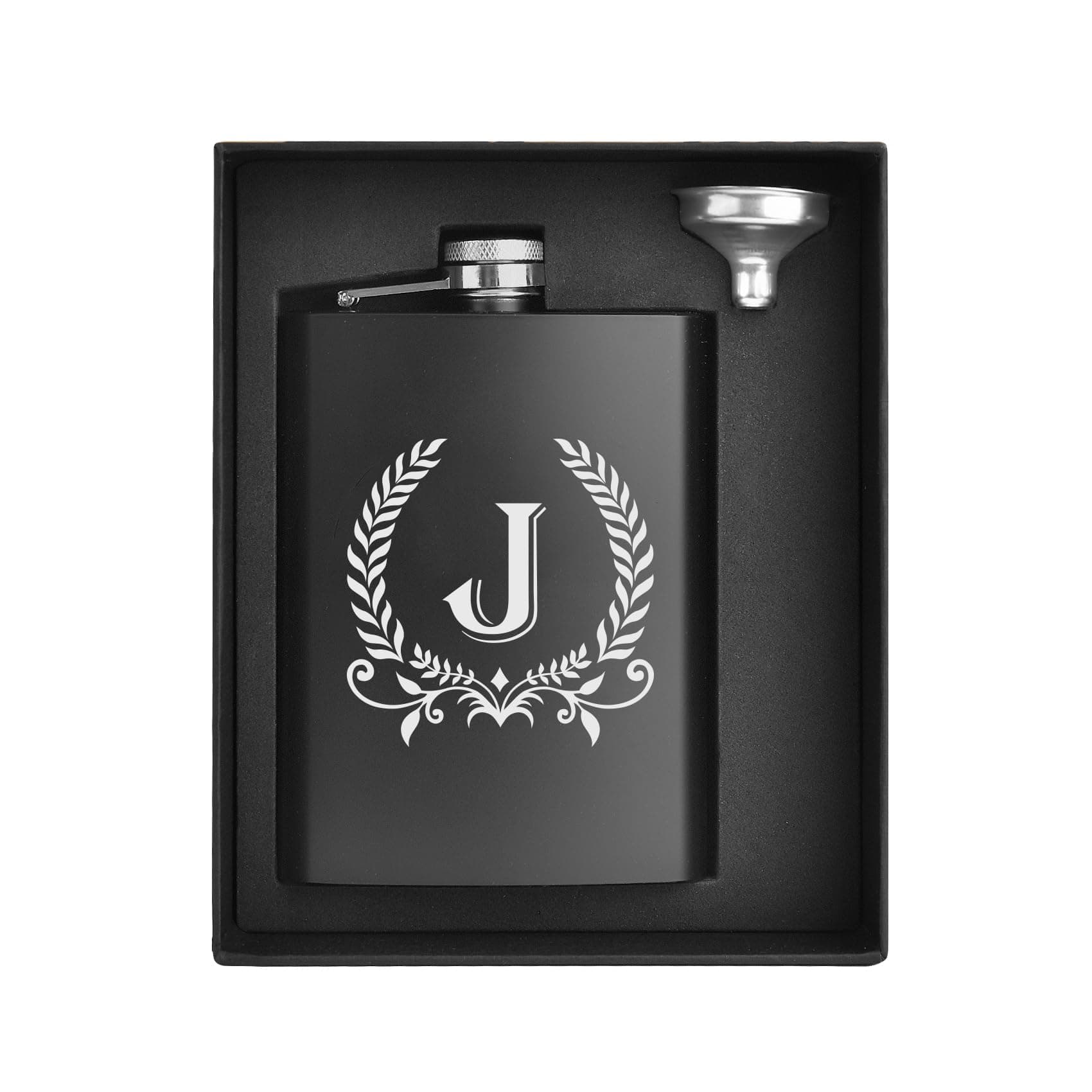 ELEGANTPARK Hip Flasks for Liquor for Men with Initials Monogrammed Gifts for Men Birthday Personalized Gifts for Him Groomsmen Dad Engraved Hip Flask with Funnel 8 OZ Letter J